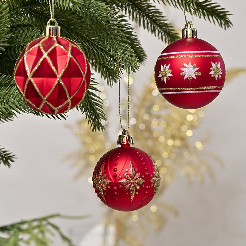 Red and Gold Unique Shatterproof Ornament Bauble Set