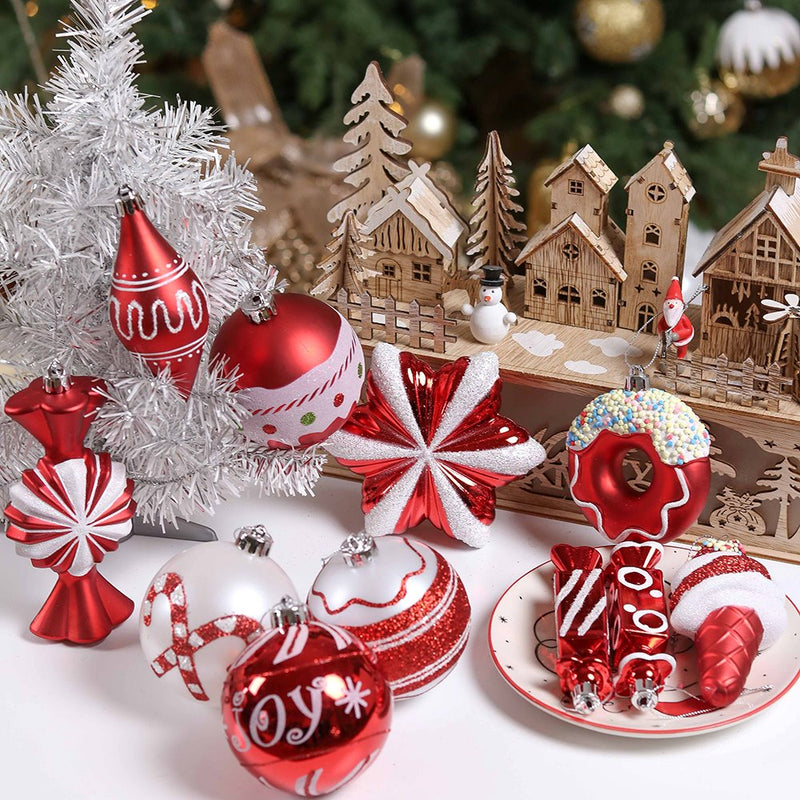 Sweets and Candy Theme Christmas Ornament Bundle, Assorted 60 Bauble off Candies, Ice Cream, Donut, and Glittery Round Balls