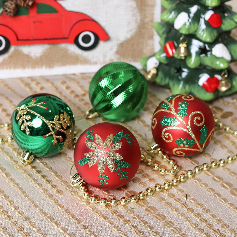 Uniquely Patterned Christmas Bauble Set, 35 Ornaments with Red, Green, and Gold