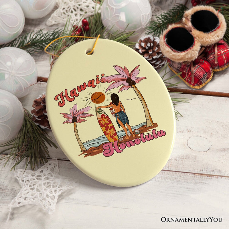 Unique Hawaii Cartoon Art Christmas Ornament, Holiday Gift for Surfers