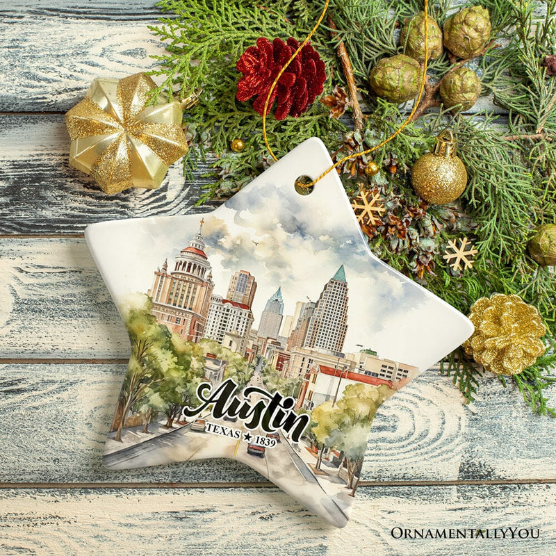 Artistic Austin Texas Christmas Ornament, Unique Ceramic Keepsake Souvenir and Gift