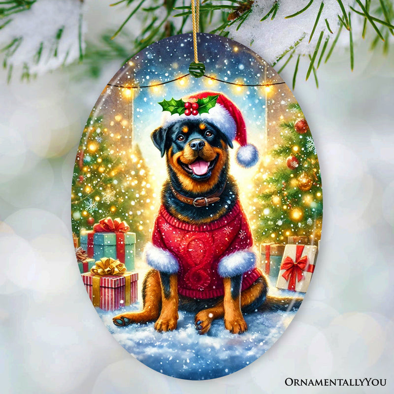 Charming Rottweiler in Festive Attire Ornament, Heartwarming Dog-Themed Christmas Gift Decor