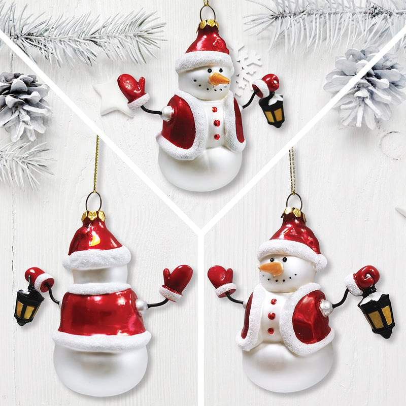 Classic Winter Snowman Set of 4 Glass Christmas Ornaments, Nostalgic Holiday Collection Set