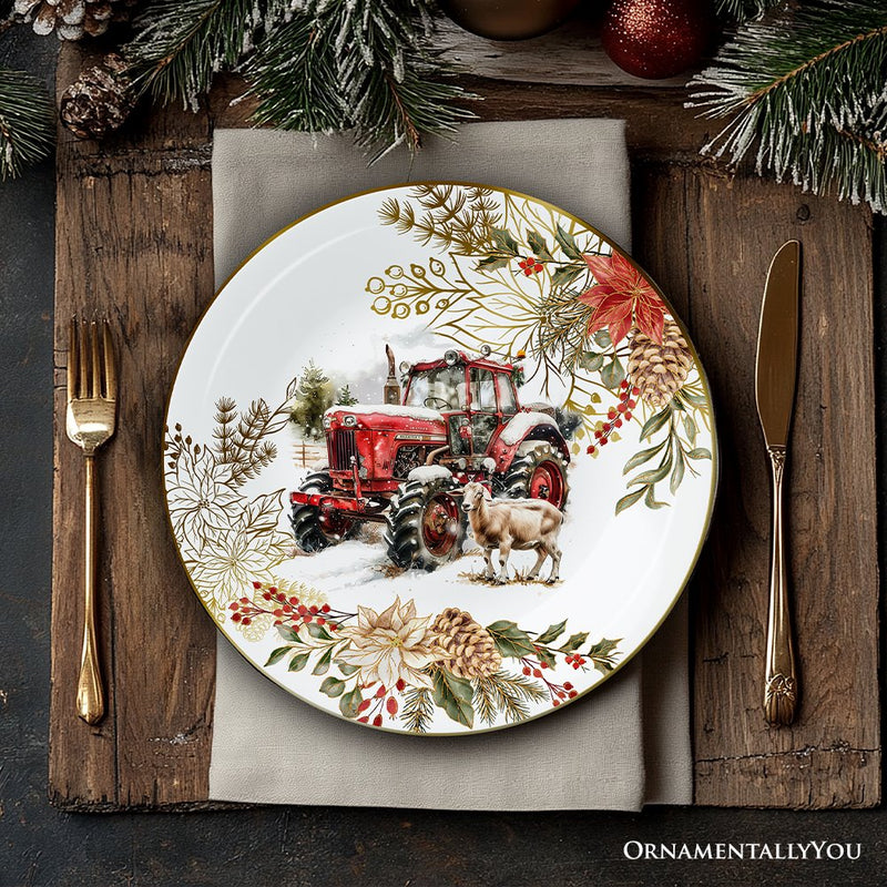 Farmhouse Christmas Set of 4 Plates with Real Gold Elements, Holiday Tableware Collection for Salad, Dessert, Appetizer, and Side Plates