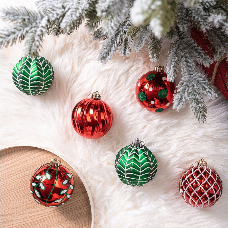 Festive Christmas Ornament Bundle, 16 Red and Green Glittered Baubles