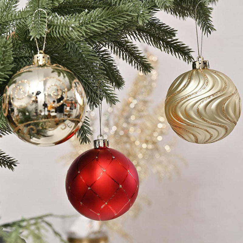 Glittery Red and Gold Christmas Ornament Bauble Set, Elegant 16 Piece Bundle