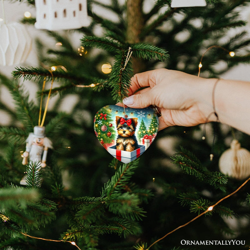 Precious Yorkshire Terrier Christmas Gift Ornament, Sweet Holiday Scene Decor