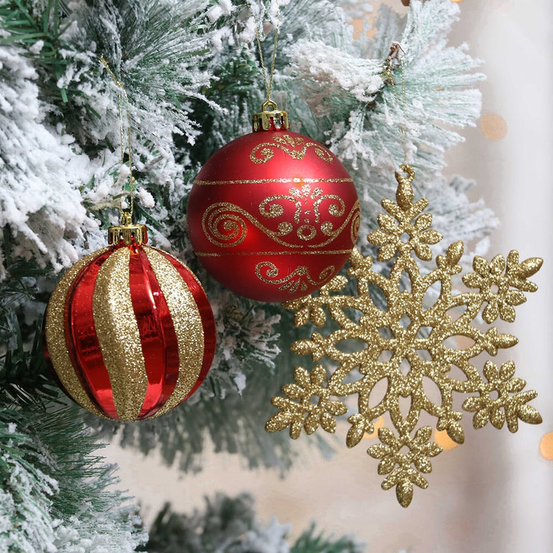 Red and Gold Glitter Luxury Shatterproof Christmas Ornament Bauble Set