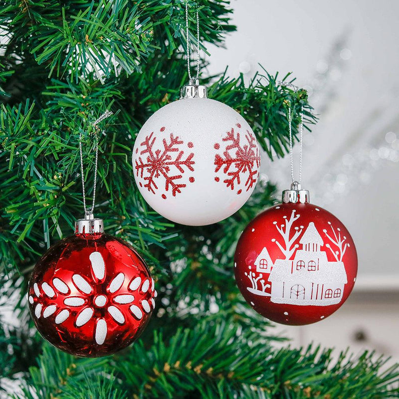 Red and White Shatterproof 16 Piece Christmas Ball Ornament Bundle, Candycane and Glittery Snowflakes