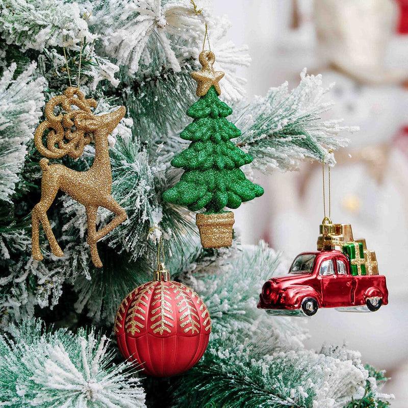 Rustic Christmas Adventure Ornament Bauble 60 Piece Set, Camping Truck, Acorns, Woods Theme