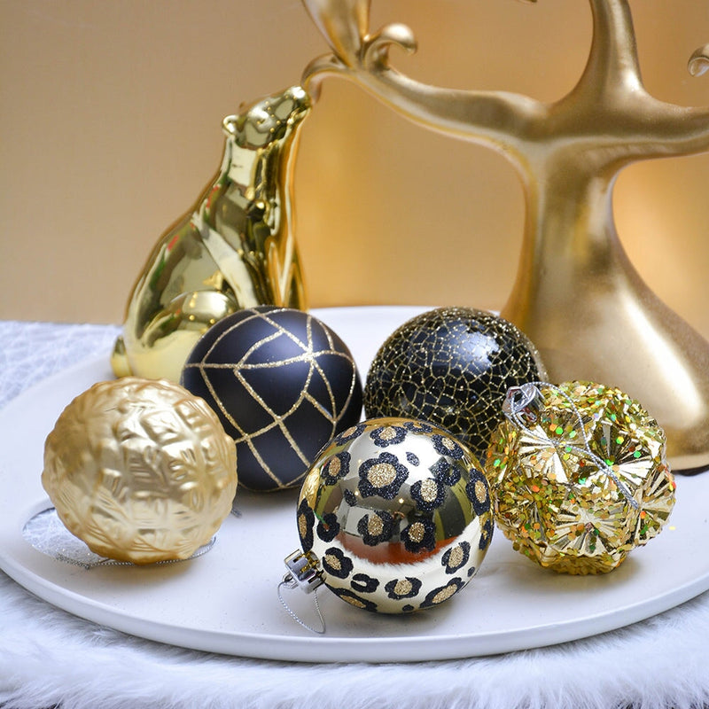 Vogue Black and Gold Ornament Set, Stylish Tree Set of 16 Glittery Baubles