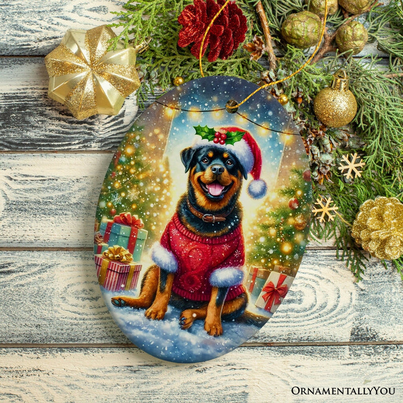Charming Rottweiler in Festive Attire Ornament, Heartwarming Dog-Themed Christmas Gift Decor