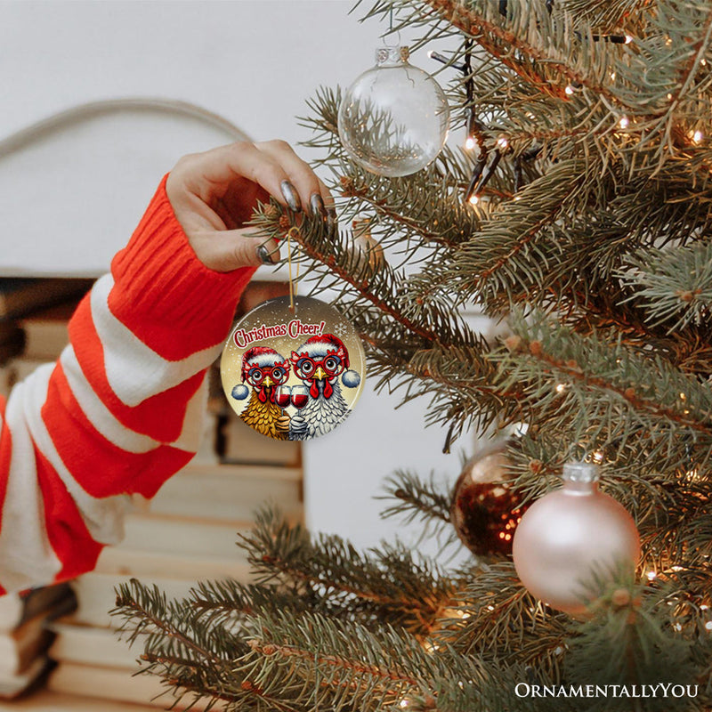 Christmas Cheer Chicken Ornament, Whimsical Holiday Tree Decoration