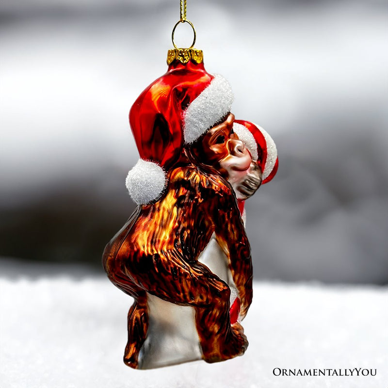 Cute Monkey with Candy Cane Glass Christmas Ornament, Adorable Chimp Holiday Tree Decor
