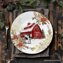Farmhouse Christmas Set of 4 Plates with Real Gold Elements, Holiday Tableware Collection for Salad, Dessert, Appetizer, and Side Plates
