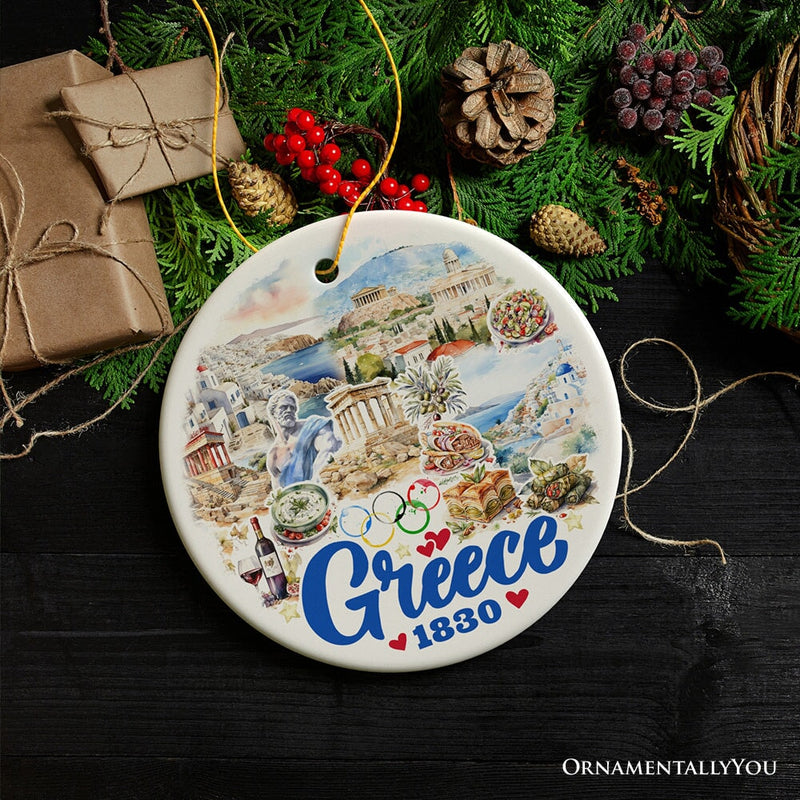 Greece Historical Landmarks and Cultural Ornament, Artistic Greek and Athens Handmade Christmas Gift and Travel Souvenir