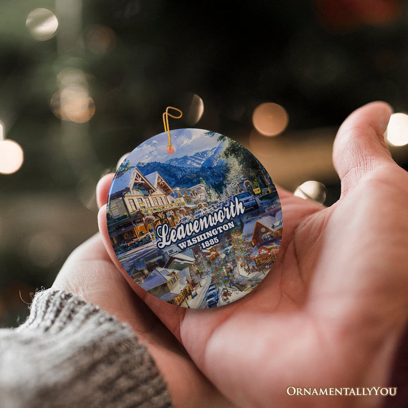 Picturesque Leavenworth Town in the Cascade Mountains Ornament, Washington State Souvenir and Christmas Decoration