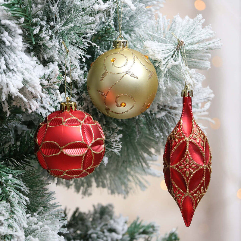 Red and Gold Glitter Luxury Shatterproof Christmas Ornament Bauble Set