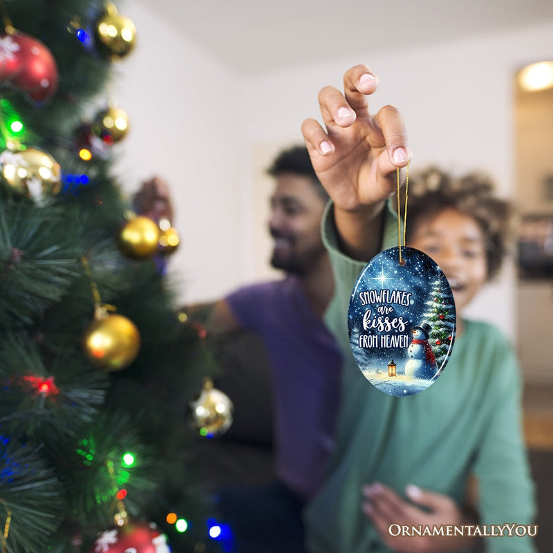 Snowflakes are Kisses from Heaven Christmas Ornament, Snowman in Magical Night Remembrance Gift