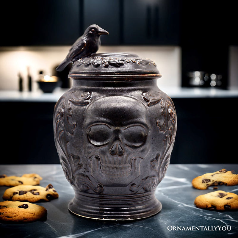 Spooky Urn 8" Cookie Jar, Ceramic Gothic Halloween Kitchen Decoration