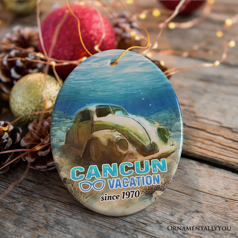 Unique Cancun Mexico Vacation Ornament, Tropical Mexican Ocean Keepsake Art and Decor