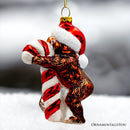 Cute Monkey with Candy Cane Glass Christmas Ornament, Adorable Chimp Holiday Tree Decor