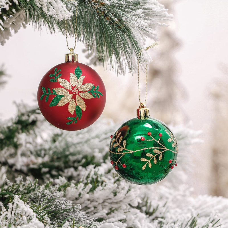 Uniquely Patterned Christmas Bauble Set, 35 Ornaments with Red, Green, and Gold