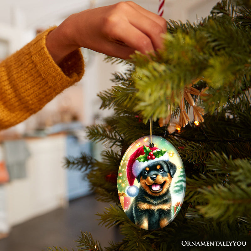 Charming Rottweiler in Festive Attire Ornament, Heartwarming Dog-Themed Christmas Gift Decor