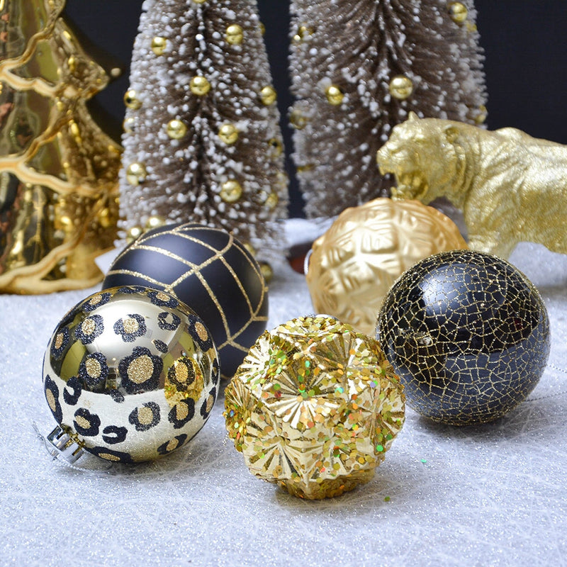 Vogue Black and Gold Ornament Set, Stylish Tree Set of 16 Glittery Baubles