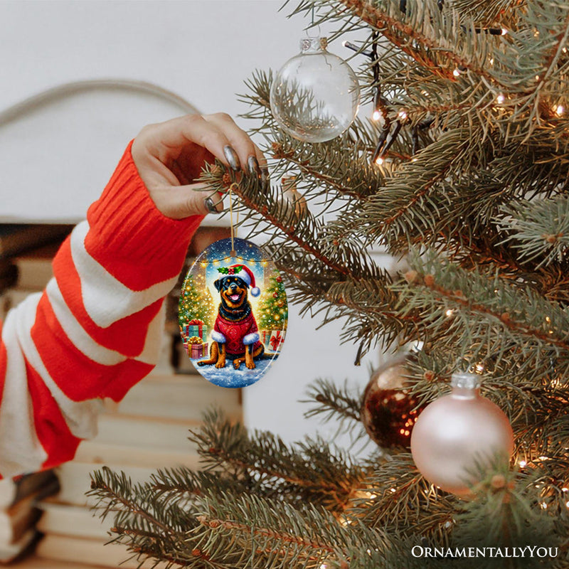 Charming Rottweiler in Festive Attire Ornament, Heartwarming Dog-Themed Christmas Gift Decor