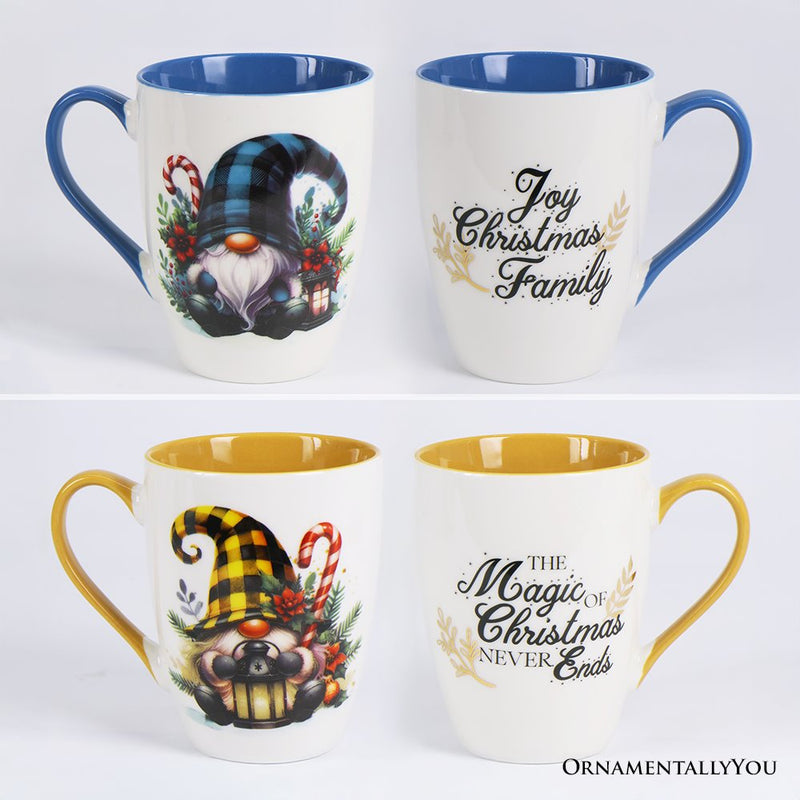 Cheerful Holiday Gnome Eclectic Ceramic Mug Set of 4, Christmas Coffee Cups for a Tableware Gift