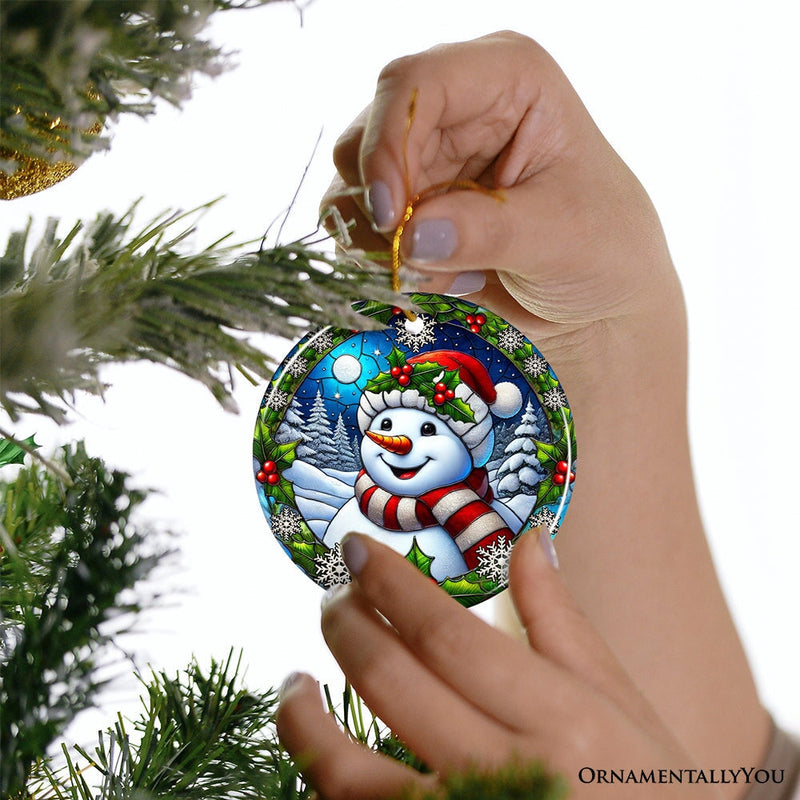 Frosty and Holly Snowman Ornament, Gift and Decor for Cheerful Winter Christmas Tree