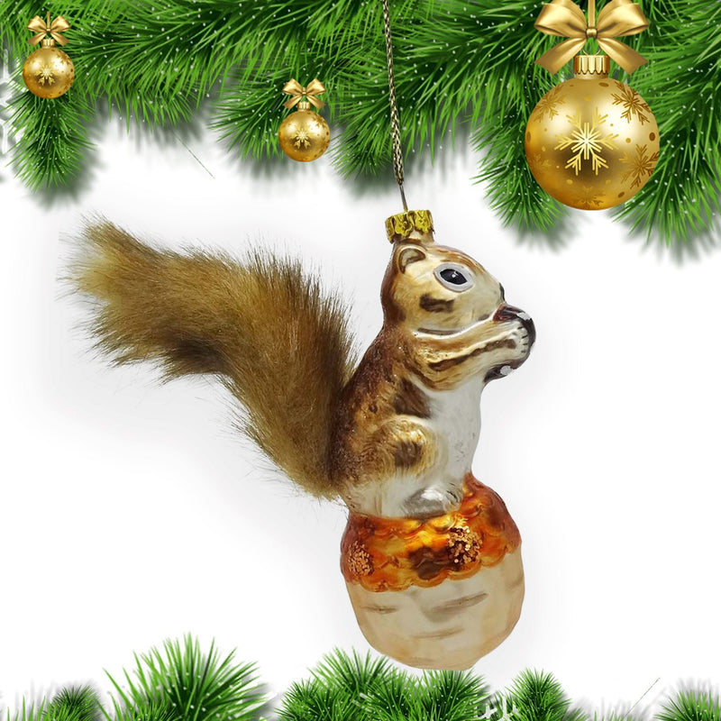 Squirrel and Nut Glass Christmas Ornament