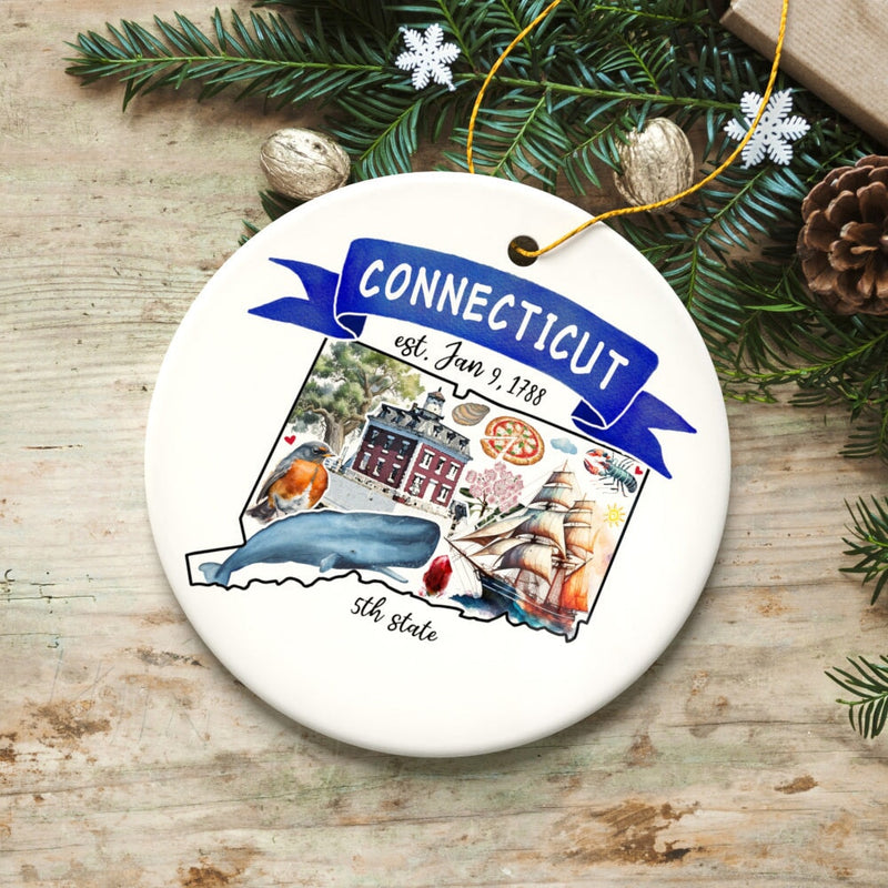 Artistic Connecticut State Themes and Landmarks Christmas Ornament