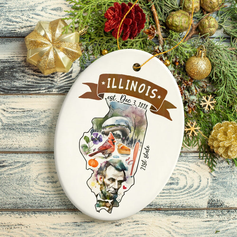 Artistic Illinois State Themes and Landmarks Christmas Ornament