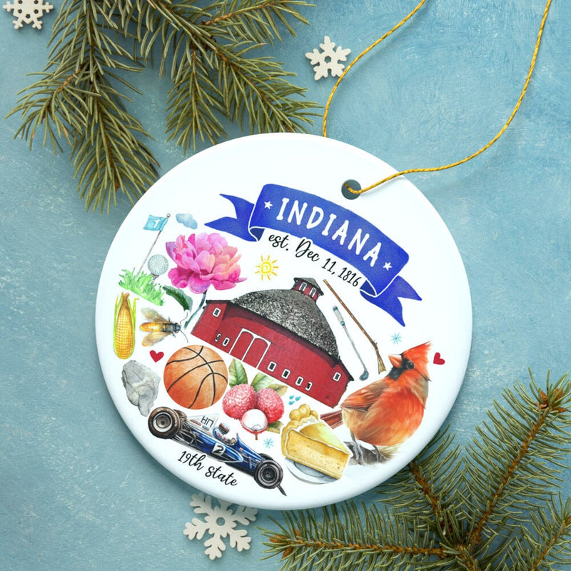 Artistic Indiana State Themes and Landmarks Christmas Ornament