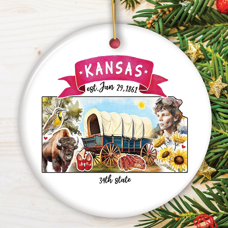 Artistic Kansas State Themes and Landmarks Christmas Ornament