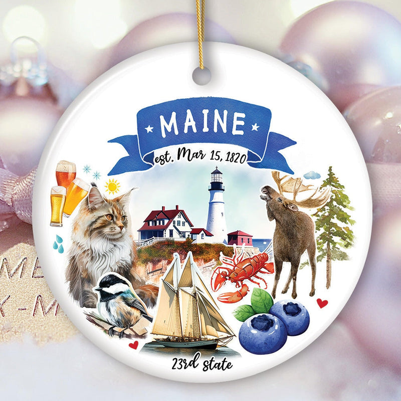 Artistic Maine State Themes and Landmarks Christmas Ornament