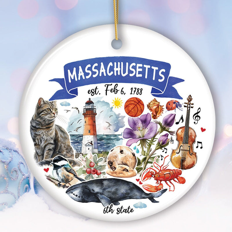 Artistic Massachusetts State Themes and Landmarks Christmas Ornament