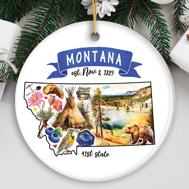 Artistic Montana State Themes and Landmarks Christmas Ornament