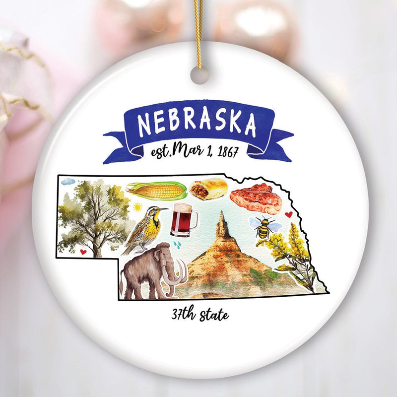 Artistic Nebraska State Themes and Landmarks Christmas Ornament