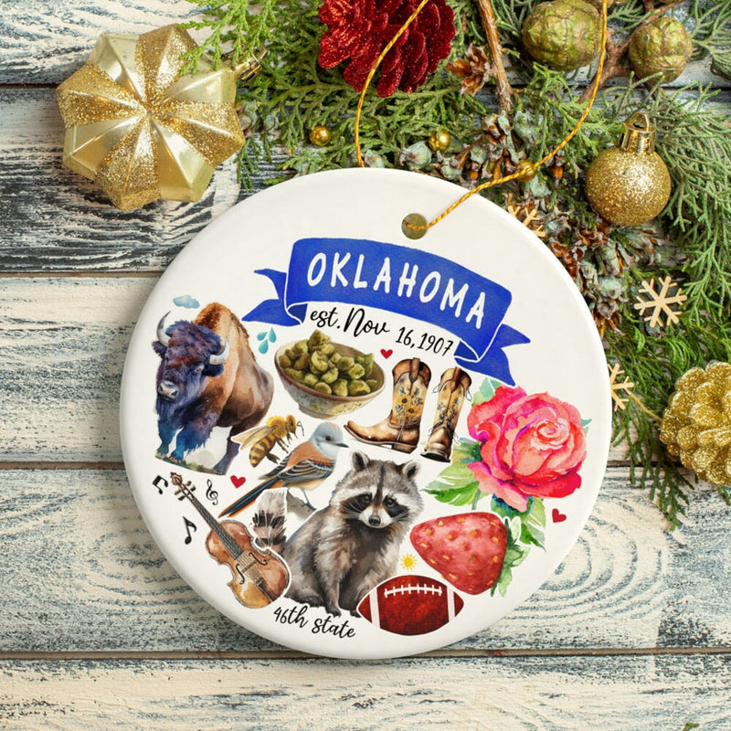 Artistic Oklahoma State Themes and Landmarks Christmas Ornament