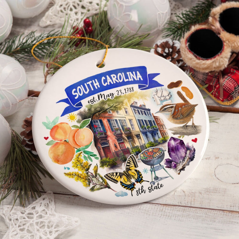 Artistic South Carolina State Themes and Landmarks Christmas Ornament