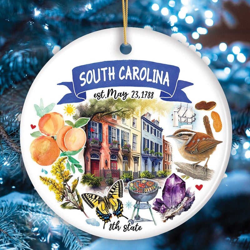 Artistic South Carolina State Themes and Landmarks Christmas Ornament