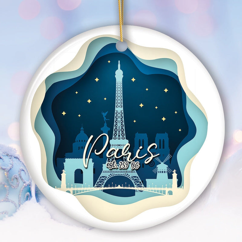 Eiffel Tower Paris at Night Scene in 3D Paper Art Gift Christmas Ornament