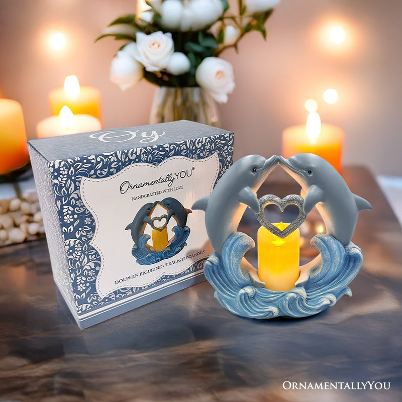 Tides of Affection Dolphin Figurine and Tealight Candle, 7" Romantic Tabletop Valentine or Anniversary Gift