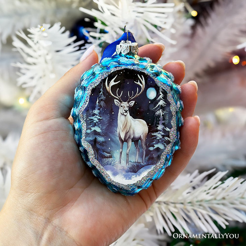 Arctic Animal Illustration Pinecone Glass Christmas Ornament Set