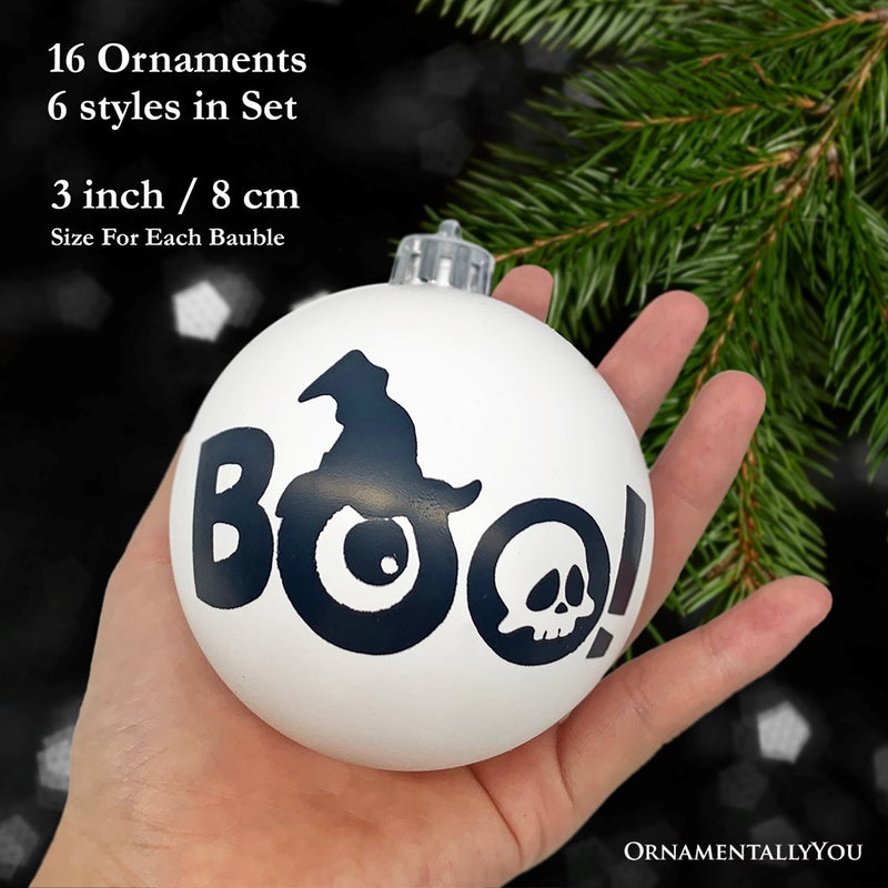 Creepy Boo Assorted 16 Piece Black and White Ornament Bundle, Monochrome 3" Halloween Bauble Set