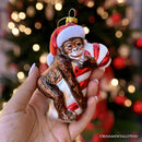 Cute Monkey with Candy Cane Glass Christmas Ornament, Adorable Chimp Holiday Tree Decor