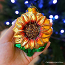 Glossy Charming Sunflower Glass Christmas Ornament, Flower Holiday Decor